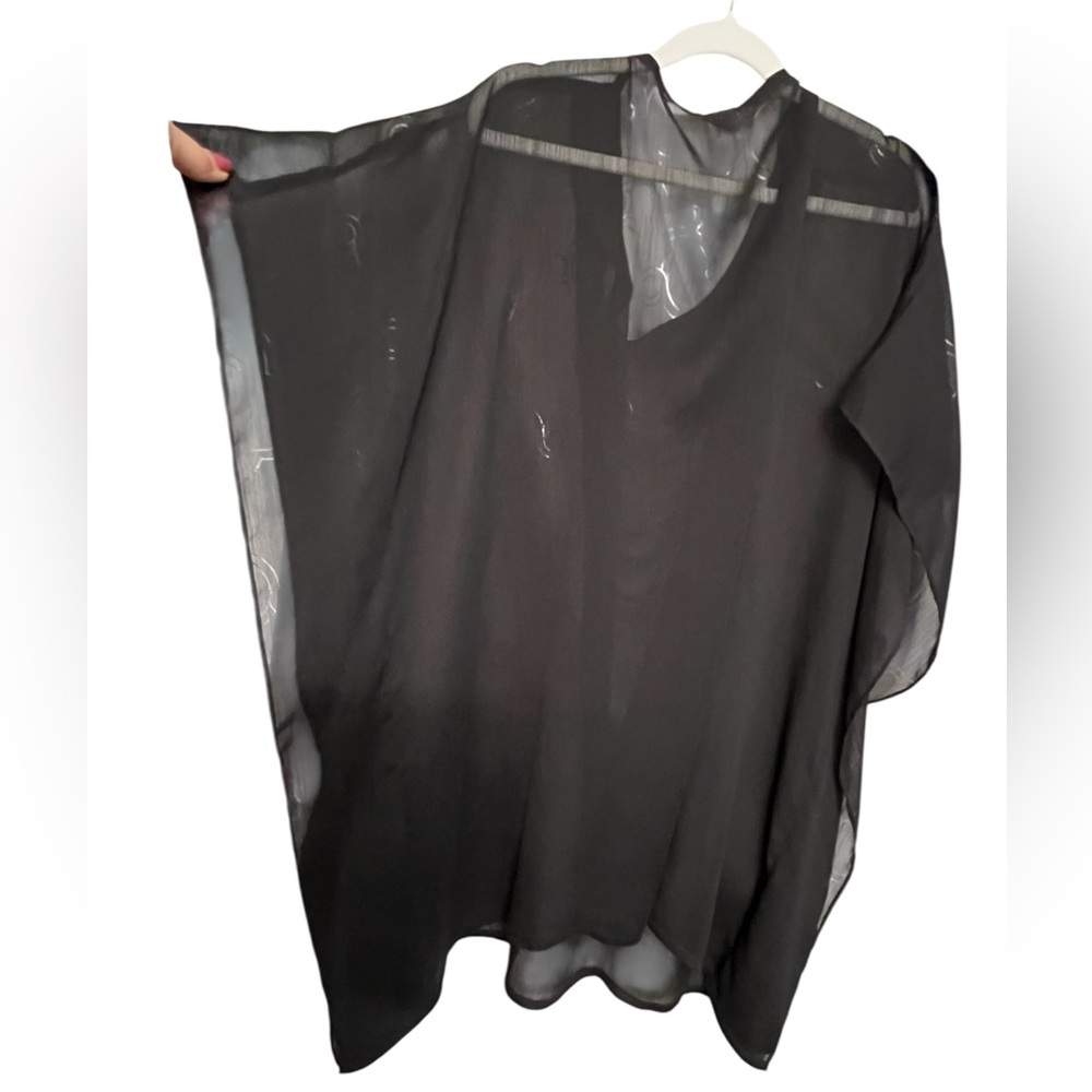 Chico’s M/L black beaded semi sheer cover up with armholes beaded neckline NWOT - Picture 5 of 10